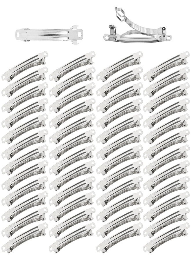 Dizila 50 Pack 6cm/2.4 Inch Plain Blank Silver Metal DIY Craft French Barrettes Automatic Spring Snap Hair Clips Clasps Accessories for Women Girls Teens - Image 1